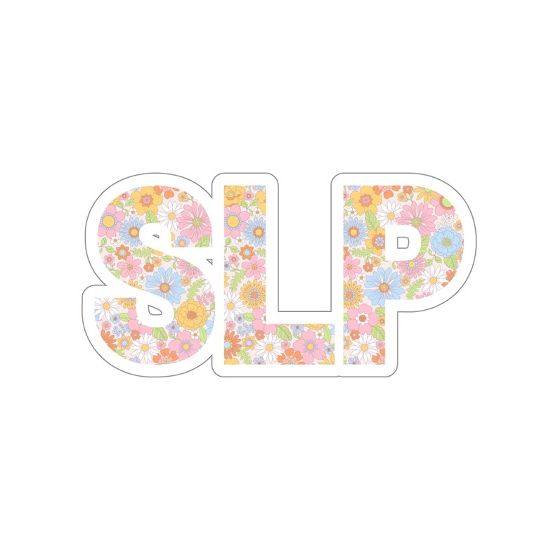 Pu&ograve; includere: Un adesivo con le lettere "SLP" in bianco con contorno nero. Le lettere sono riempite con un motivo floreale in tonalit&agrave; rosa, blu, arancione e giallo.