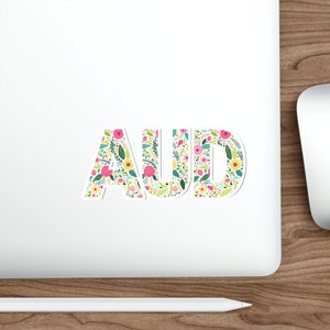 Retro Floral AUD Sticker - Matte Vinyl, Water-Resistant image 2