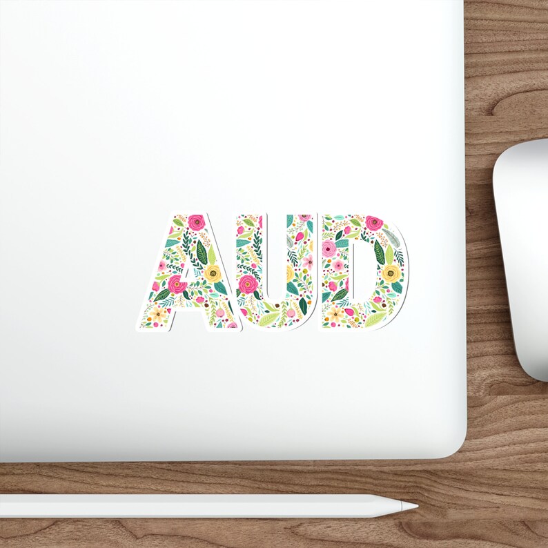 Retro Floral AUD Sticker - Matte Vinyl, Water-Resistant image 2