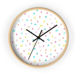 Speech Therapy Clock: SLP IPA Design (Wood Frame, Multiple Colors) Natural (White face)