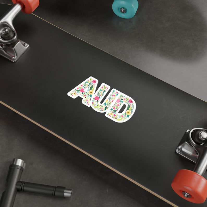 Retro Floral AUD Sticker - Matte Vinyl, Water-Resistant image 3