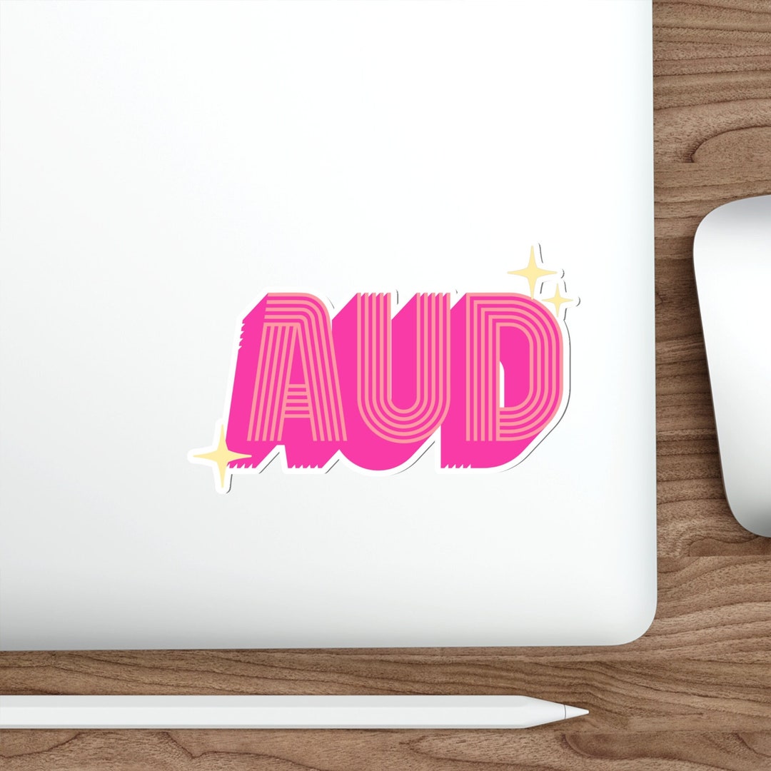 AUD Sticker Gift for Audiologist, Retro Pink Yellow AUD Sticker, Cute ...