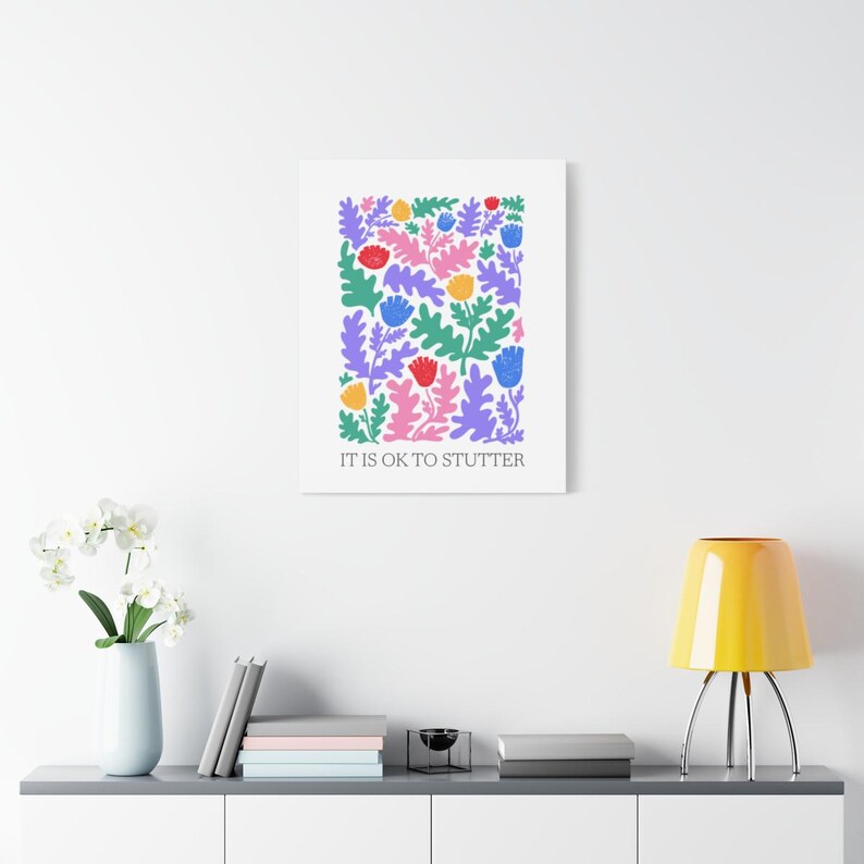 Custom Stuttering Canvas Person Who Stutters SLP Office Decor, Speech Language Pathologist Matte Stretched Floral Inspiring Wall Art, 1.25"