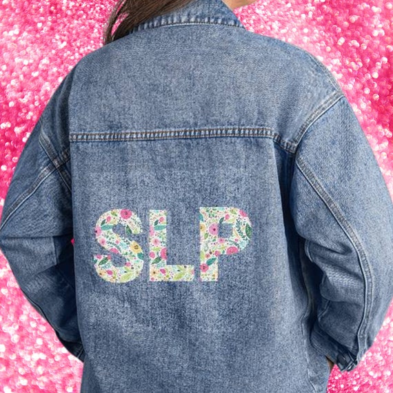 SLP Floral Denim Printed Jean Jacket for Speech Pathologist Women s Oversized Denim Jacket Retro Back Print Boyfriend Fit Gift for Her Etsy