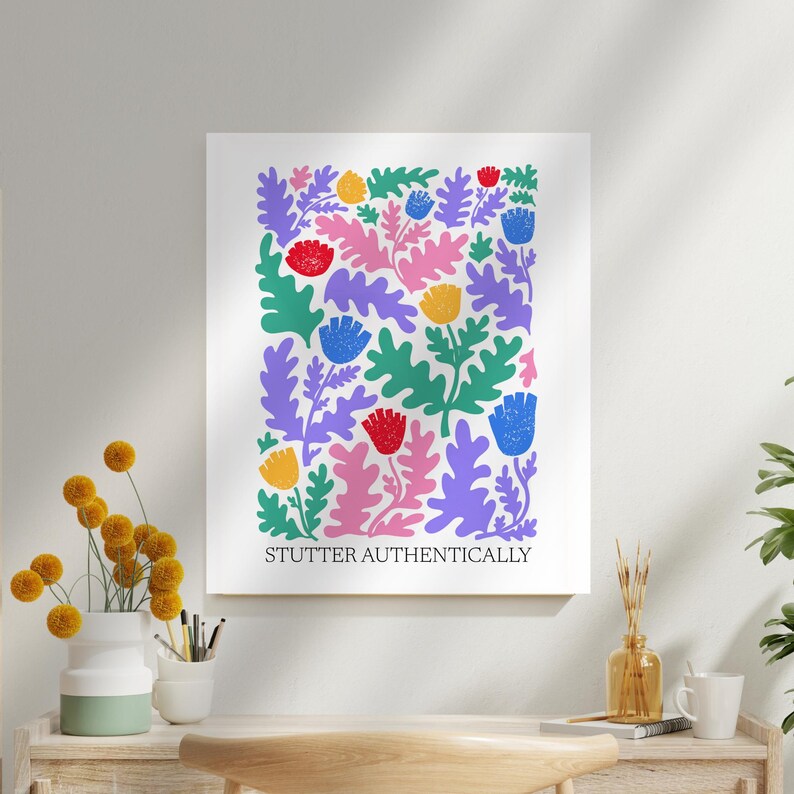 Custom Stuttering Canvas Person Who Stutters SLP Office Decor, Speech Language Pathologist Matte Stretched Floral Inspiring Wall Art, 1.25"