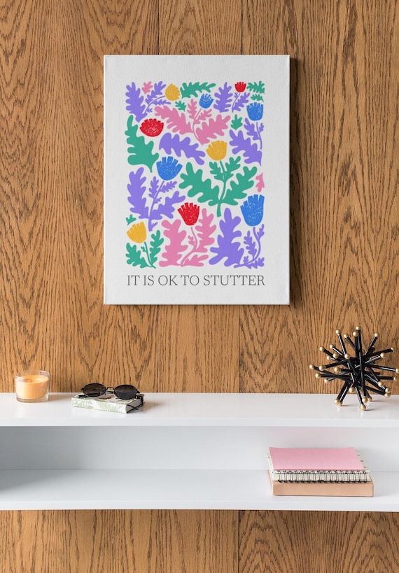 Floral Stuttering Canvas Art - Speech Therapy Office Decor