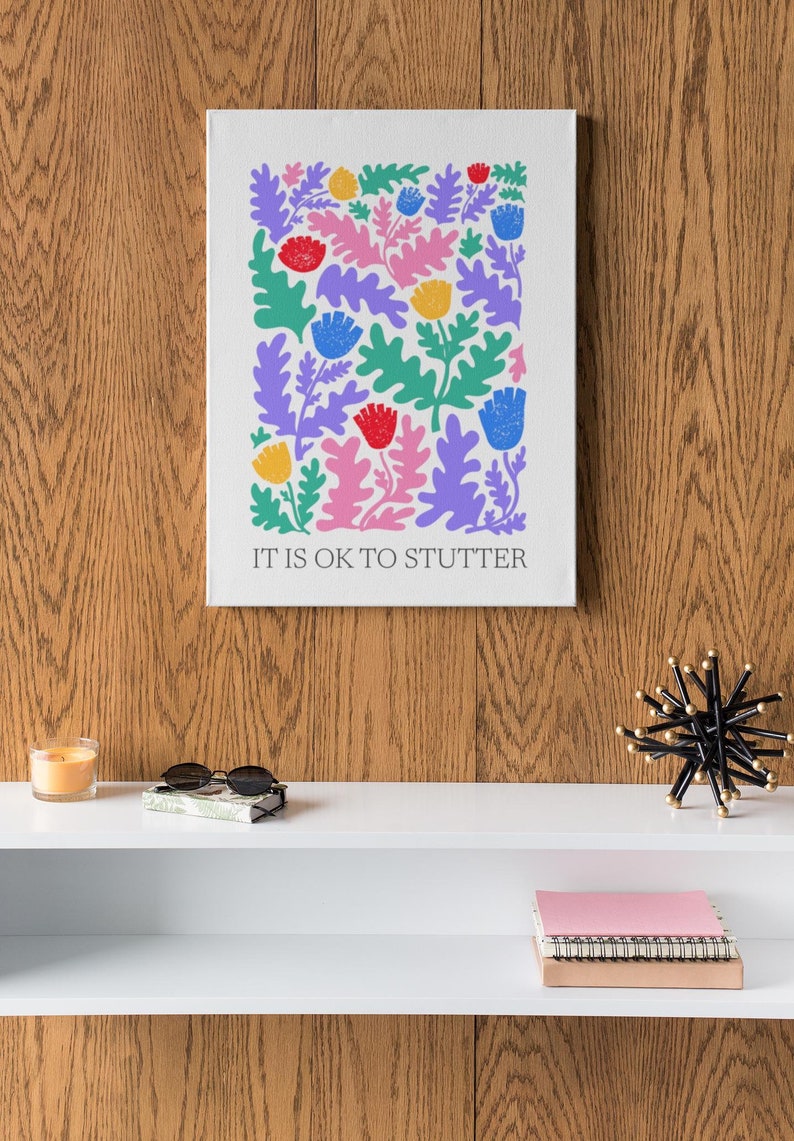 Custom Stuttering Canvas Person Who Stutters SLP Office Decor, Speech Language Pathologist Matte Stretched Floral Inspiring Wall Art, 1.25"