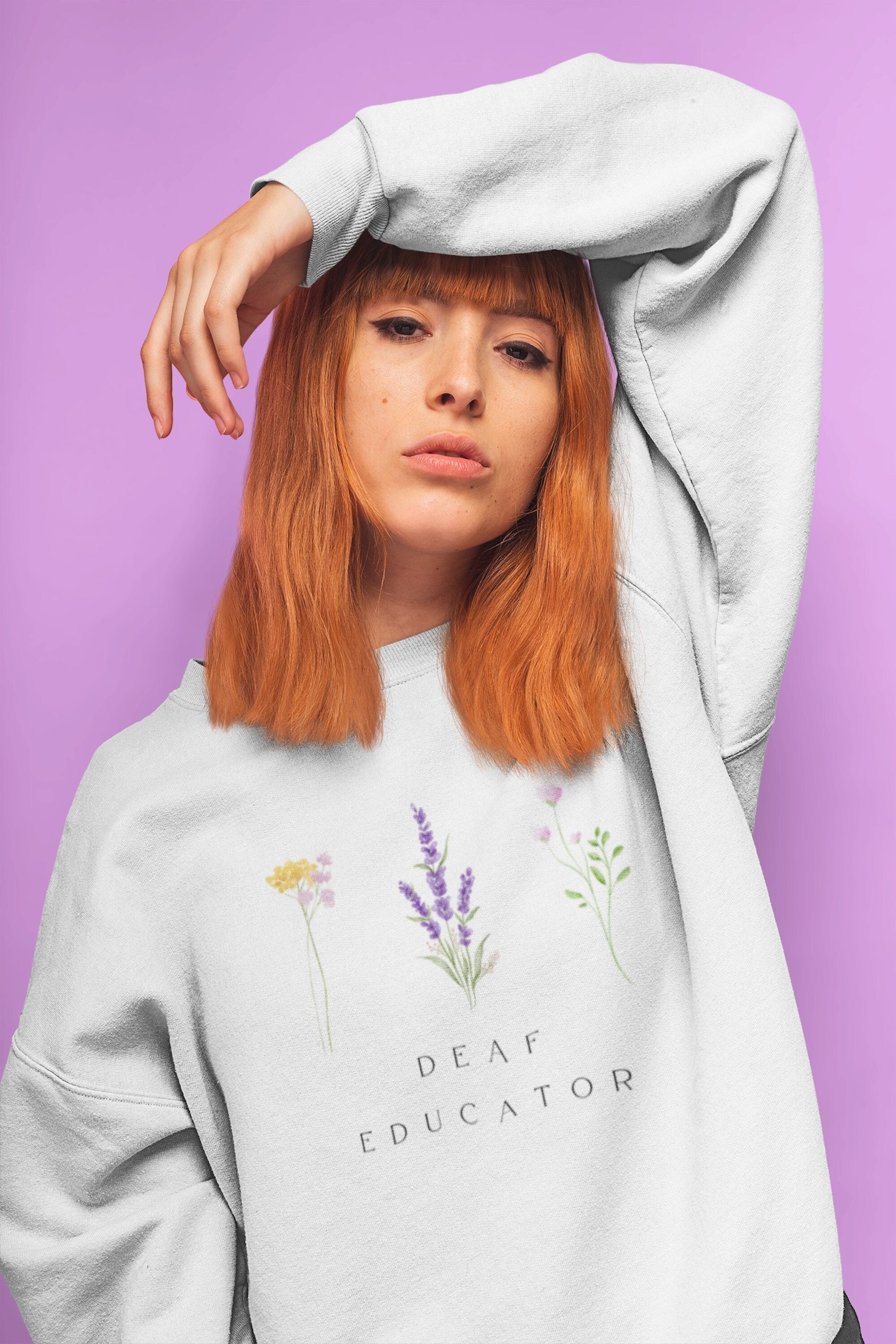 Deaf Educator Floral Sweatshirt Gift, Minimalist Deaf Educator Flowers Shirt, Sweatshirt Gift for Deaf Educator, Deaf Educator Shirt Gift
