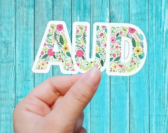 AUD Sticker Gift for Audiologist, Floral AUD Sticker, Cute Audiology Sticker Gift, Die-Cut Vinyl Matte Sticker, 2&quot; 3&quot; 4&quot; 5&quot;, Aud Grad Gift