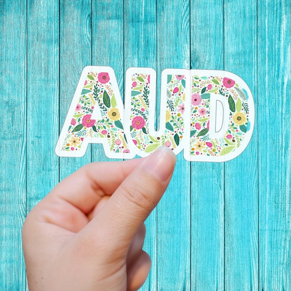 Retro Floral AUD Sticker - Matte Vinyl, Water-Resistant