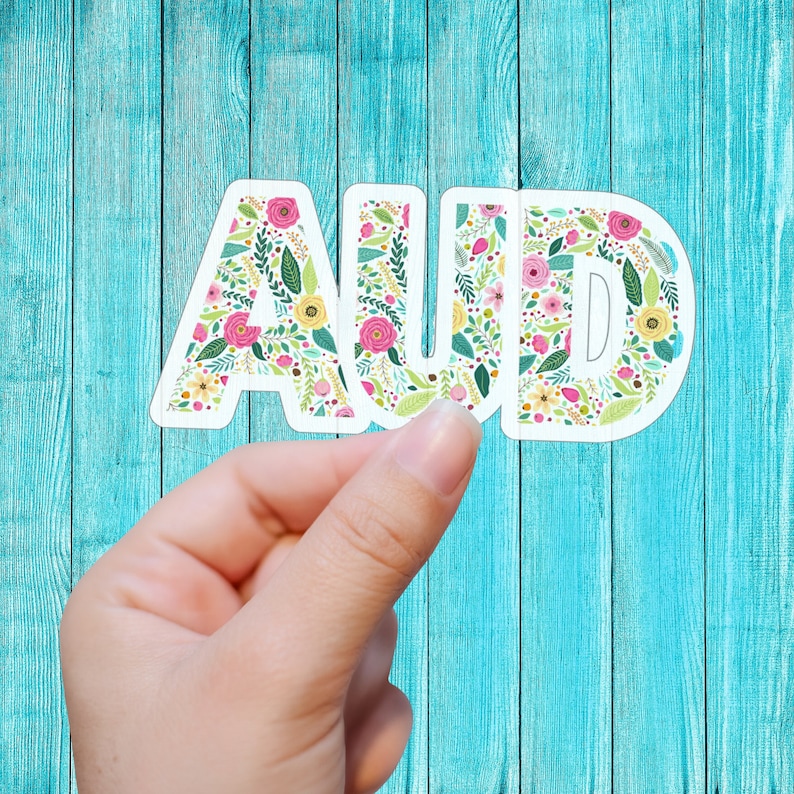 Retro Floral AUD Sticker - Matte Vinyl, Water-Resistant image 1