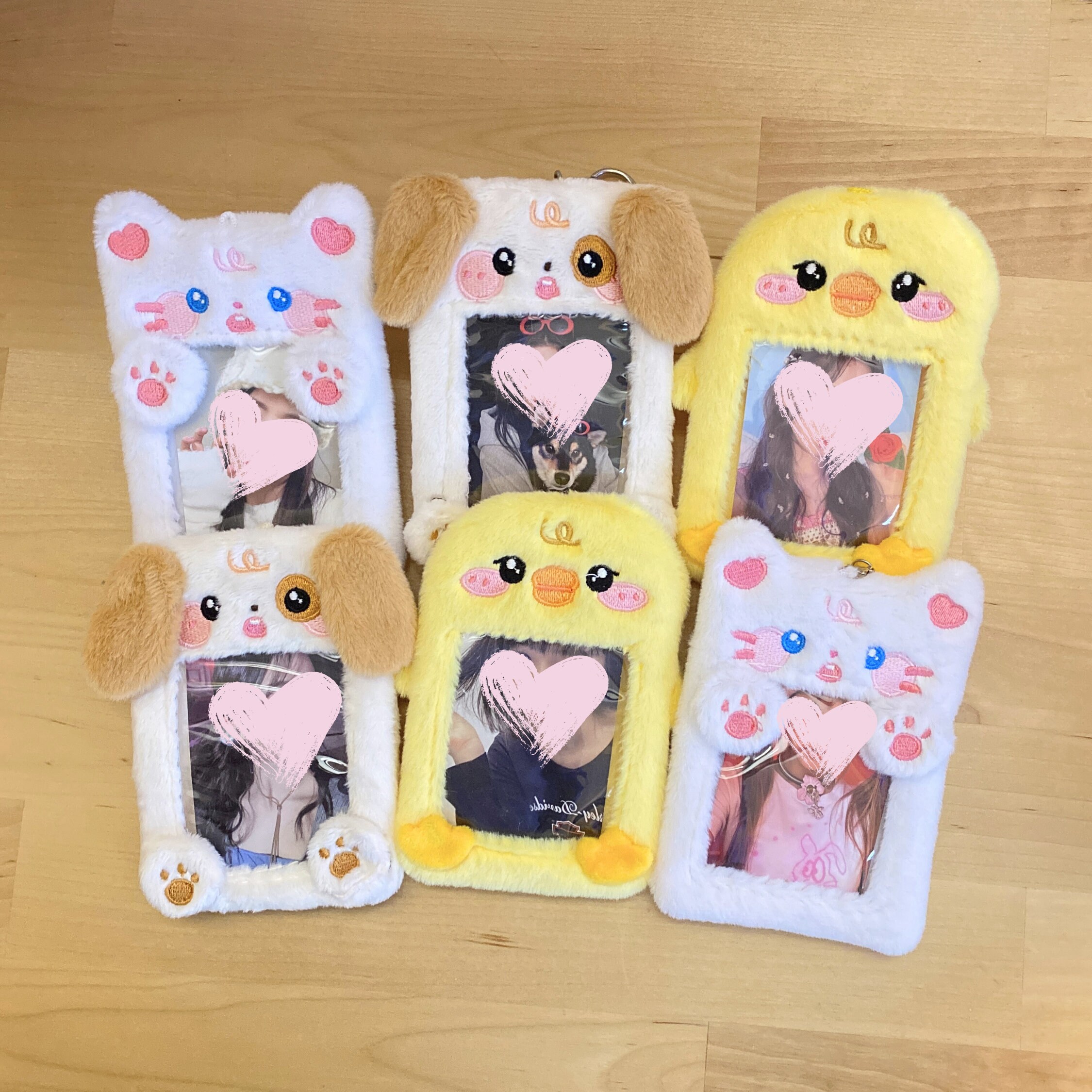 Cute Cartoon Plush Photo Card Holder With Keychain - Dog & Cat Design For Kpop IDs, Bag Decor - View #5