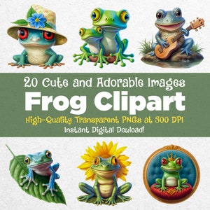 20 mignon grenouille Clipart PNG fichiers - adorables amis grenouille pour l’art numérique, artisanat et produit Merch