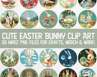 Adorable Easter Bunny Clipart Bundle - 20 Unique, Handcrafted Images for Scrapbooking, Merch Design & More - Perfect for Spring Projects!