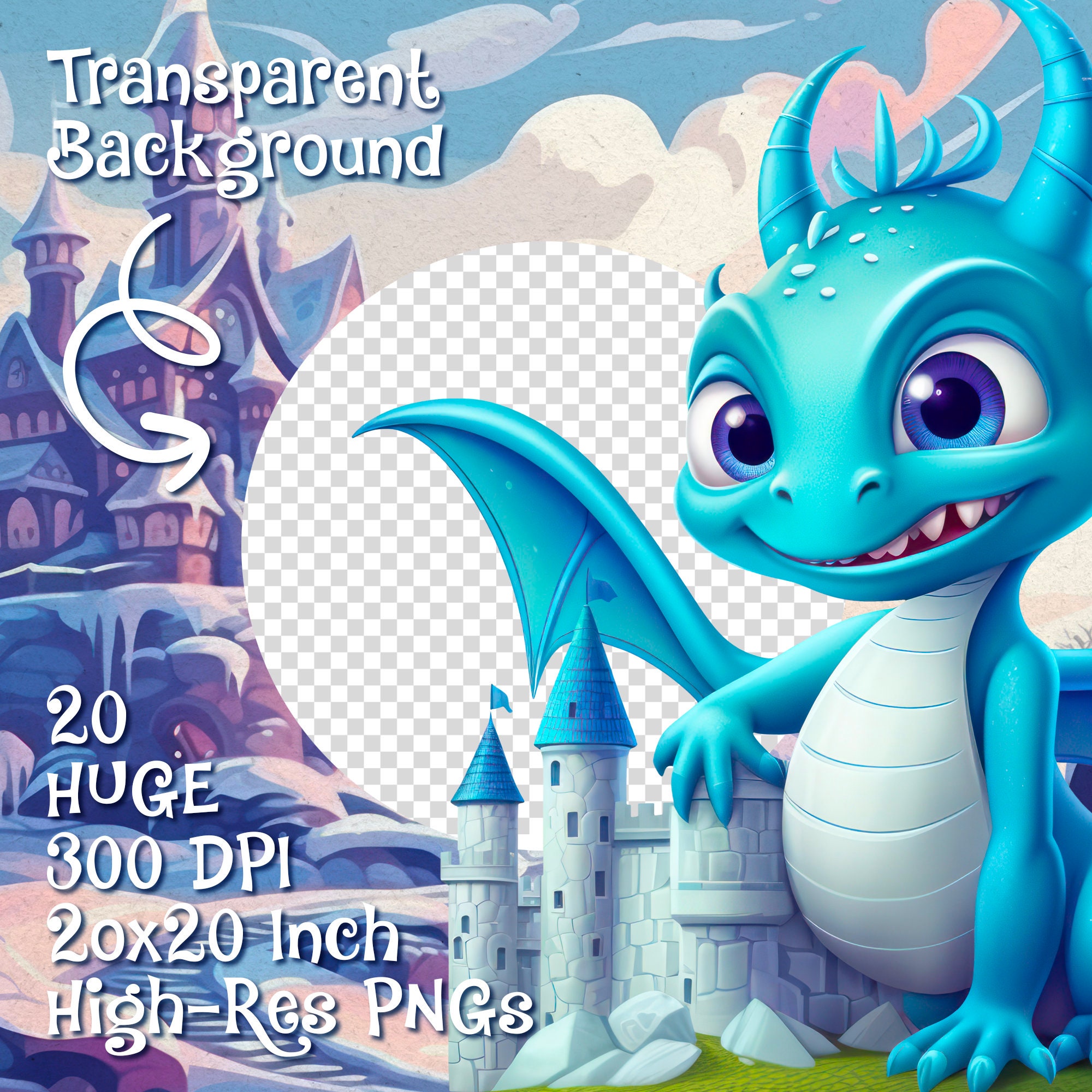 Cute Blue Baby Dragon Clipart PNG Bundle Set of 20 Transparent Png's - Etsy