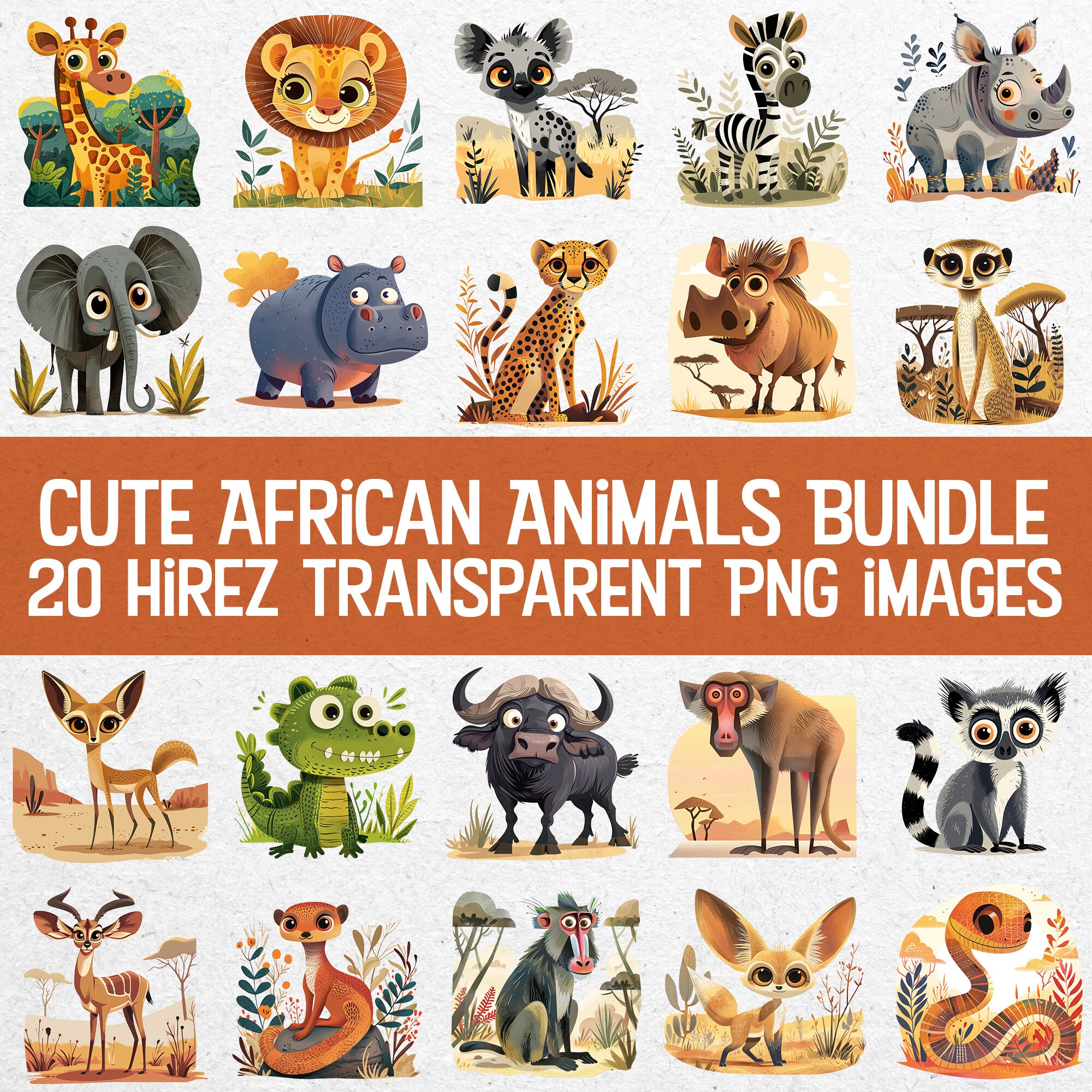 Enchanting African Safari Animals Bundle - 20 Cute African Animal PNG Clip  Art Images. Perfect for Kids Crafts, Merch, Scrapbooking \u0026 More! - Etsy, image size:2000x2000