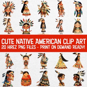 Exklusives Bündel mit 20 niedlichen Native American Clip Art Bildern | Produkt Merch | Perfekt für Handwerk, Lehrmittel & Dekor | PNG-Format