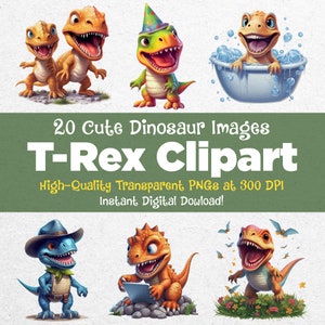 Creatieve leuke T-Rex clipartbundel - leuke en schattige dinosaurus clipart PNG's
