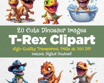 Creative Fun T-Rex Clipart Bundle - Fun and Cute Dinosaur Clipart PNGs
