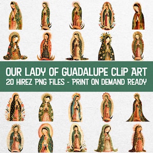 Bundle de cliparts Notre-Dame de Guadalupe - 20 belles images religieuses, art numérique de la Vierge Marie, icônes catholiques pour travaux manuels et projets