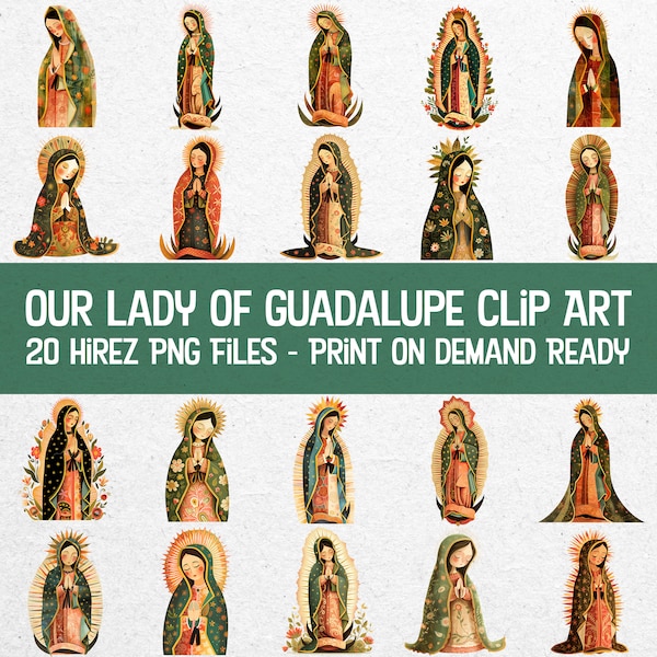 Our Lady of Guadalupe Clip Art Bundle - 20 Beautiful Religious Images, Virgin Mary Digital Art, Catholic Icons for Crafts & Projects