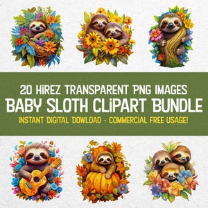 Adorable Sloth PNG Images Bundle - 20 Cute Sloth Graphics Pack