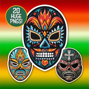 Mexican Wrestling Masks Clipart – Lucha Libre PNG Set, Unique Mask Designs for Shirts, Stickers, Party Decorations, Invitations