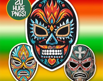 Mexican Wrestling Masks Clipart – Lucha Libre PNG Set, Unique Mask Designs for Shirts, Stickers, Party Decorations, Invitations