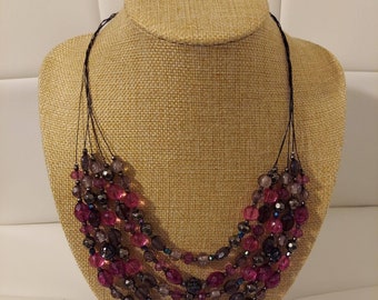 Vintage NY Purple Bead Layered 16" Necklace