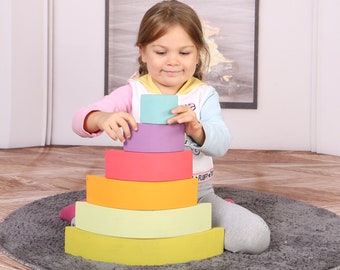 Wooden Rainbow Stacker Toys, Grimms Toys, Waldorf Wooden Bridge Toys, Montessori Stacking Toys, Educational Toy, Nursery Decor Gift For Kids