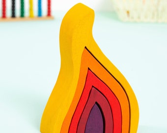 Montessori Wooden Fire Stacking Blocks, Waldorf Toddler Toys, Naturel Handmade Educational Toys, Fire Shaped Stacking Toys, Christmas Gifts