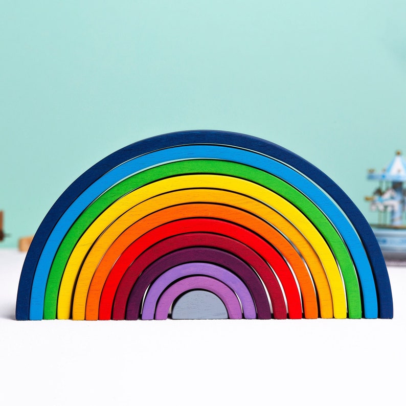 Wooden Rainbow Grimms Toy, Montessori Gift, Waldorf Stacker, 1 2 3 4