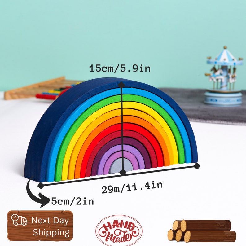 Wooden Rainbow Grimms Toy, Montessori Gift, Waldorf Stacker, 1 2 3 4