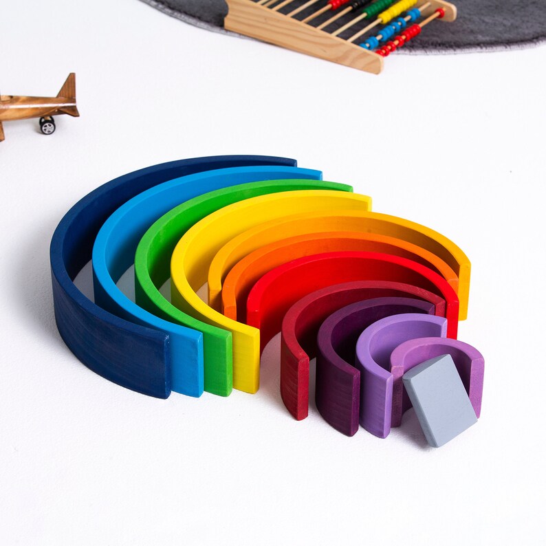 Wooden Rainbow Grimms Toy, Montessori Gift, Waldorf Stacker, 1 2 3 4