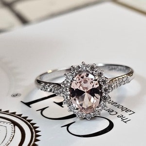 Oval Morganite Engagement Ring  , Oval Cut Morganite And Natural Diamonds D color, Morganite Ring, Morganite Bridal Set, CGL