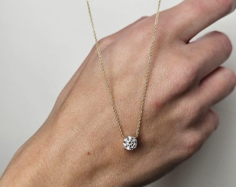 1ct Round Lab Diamond Necklace | 14K Solid Gold Solitaire Pendant | Minimalist & Ethical Gift for Her