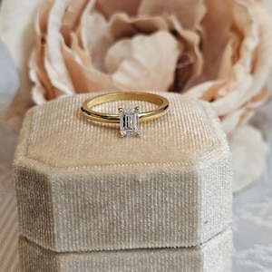 0.5 Ct Emerald Cut Solitaire Engagement Ring, Emerald Cut Engagement Ring, Emerald Cut Ring, 0.5Ct Solid 14k Gold Moissanite Engagement Ring