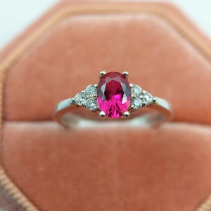 2.32 Ct Oval Cut Pink Sapphire Ring Sterling Silver Engagement Ring Custom Engraving Handmade Gift for Her