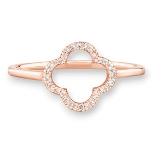 Clover Ring with Moissanite | 14K Rose Gold Engagement Ring | Custom Engraving Included | Lucky Clover Promise Ring | Dainty Moissanite Ring