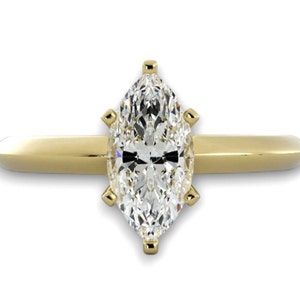 1 Carat Marquise Engagement Ring, Marquise Moissanite Solitaire Engagement Ring, Wedding Ring, Anniversary Ring 14K Solid Real Yellow Gold
