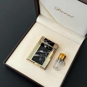 Incredibile accendino a gas vintage da collezione placcato oro con fiamma morbida, vecchia scuola, in una scatola