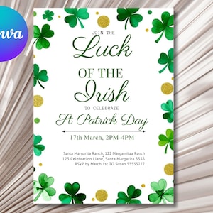 Eat Drink & Be Irish Invitation Template Printable Adult St. Patricks Day Party Invite Editable Shamrock Green Beer Cheers Invite Download