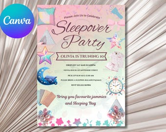 Sleepover Birthday Invitation: Minimalist Slumber Party (Digital Printable)