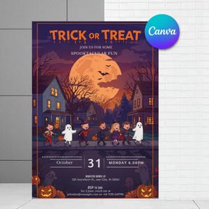 Halloween Trick or Treat Invitation: Spooktacular Kids Party (Canva Template, Digital Download)