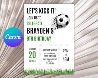 Soccer Birthday Invitation Template: Editable Sports Party Invite (Digital Download Canva 5x7 Inch Size )