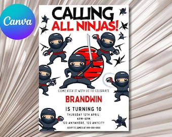 Ninja Birthday Invitation: Editable Canva Template (5x7 inches)