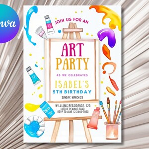 Editable Art Birthday Party Invitation, Art in Party Birthday Party Invite, Art Painting Artist Birthday Mobile Invitation