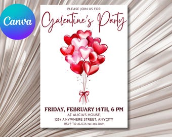 Galentine's Party Invitation: Editable Valentine's Invite (Canva Template)