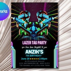 Editable Neon Laser Tag Birthday Invitation Template (Digital Download)