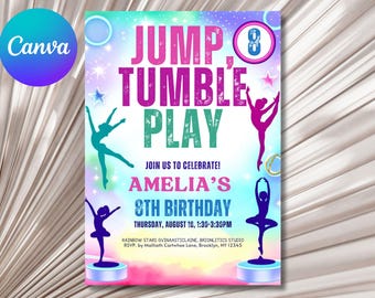 Gymnastics Birthday Invitation: Rainbow Theme (Editable Template)
